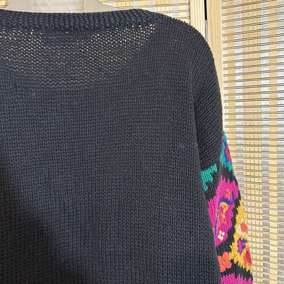 Ormond Shops Vintage Black Floral Embroidered Loose Knit Cardigan Sweater Small - Picture 12 of 15